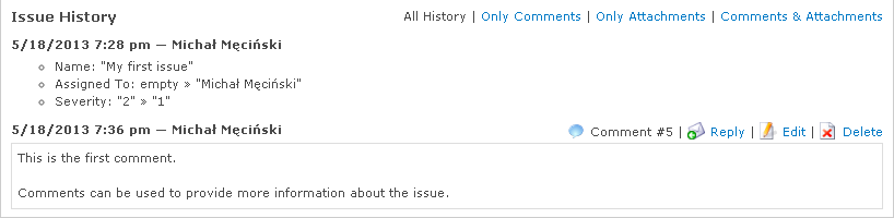 Issue history with a comment