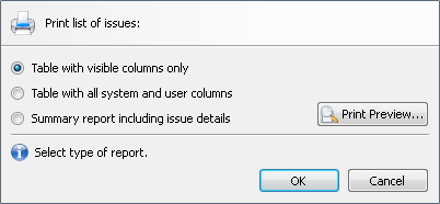 Printing a list of issues